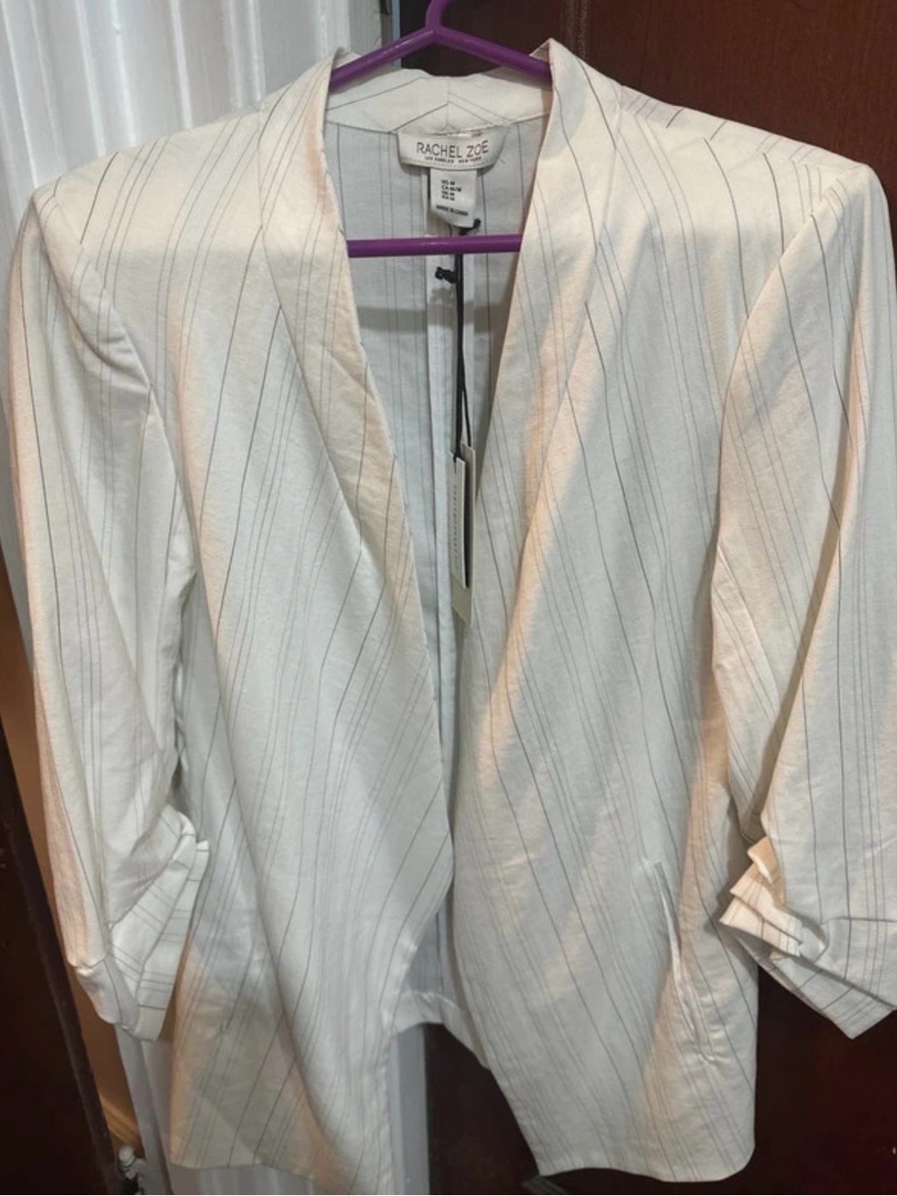 Rachel Zoe Cream Blazer with Fine Gray Pinstripes